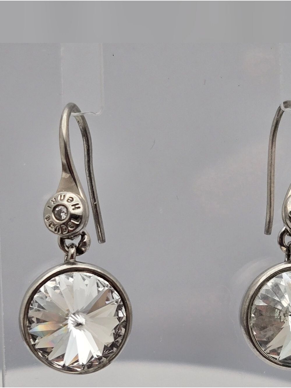 Henri Bendel Crystal Drop Earrings Swarovski Bridal Style Bezel Silver Tone 1” - Picture 6 of 12